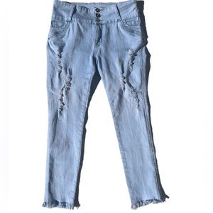 Silver Diva size 31 light baby blue high waisted distressed skinny jeans